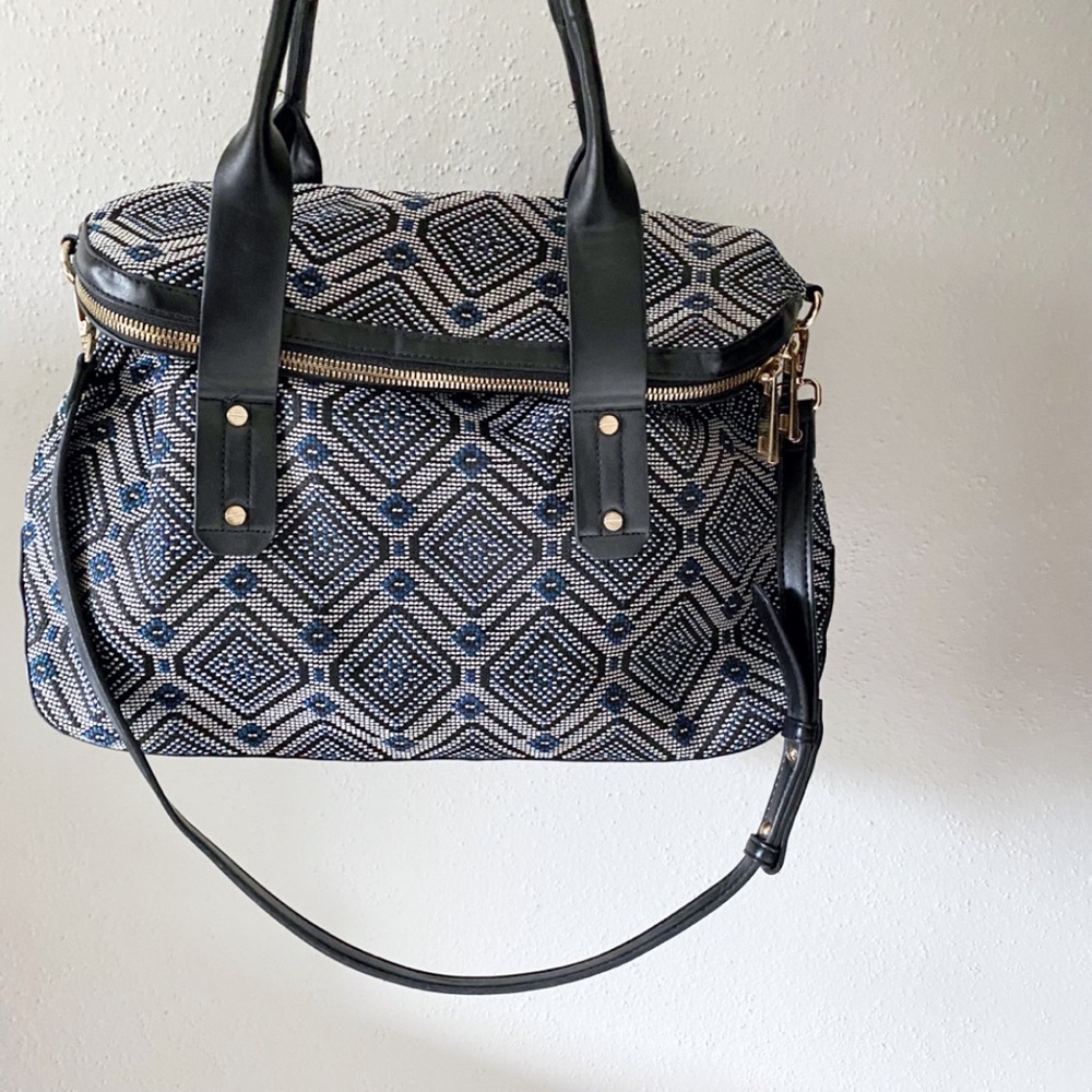 TopShop Navy Blue Embroidered Tote Carryall Weekender Bag